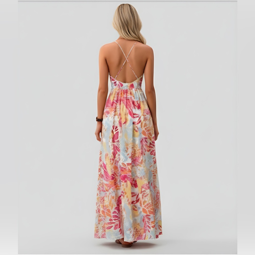 Criss Cross Tropical Print Maxi Dress - Picture 3 of 8